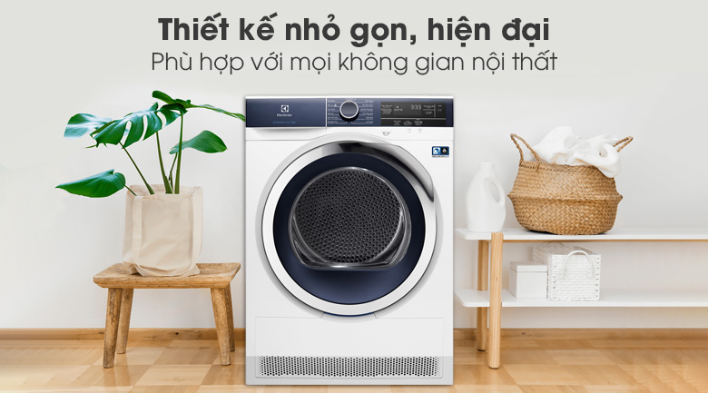 Máy sấy bơm nhiệt Electrolux Inverter 9 Kg EDH903BEWA kiểu dáng nhỏ gọn, sang trọng