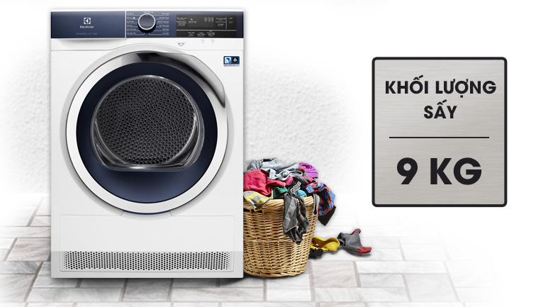 Máy sấy Electrolux EDH903BEWA có khối lượng sấy 9kg, phù hợp cho gia đình đông người