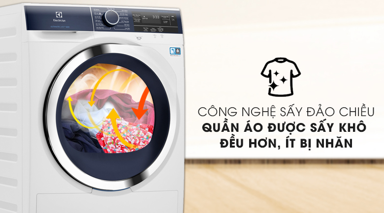 Máy sấy bơm nhiệt Electrolux EDH903BEWA với công nghệ sấy đảo chiều – Giảm nhăn 32% so với phơi treo thông thường