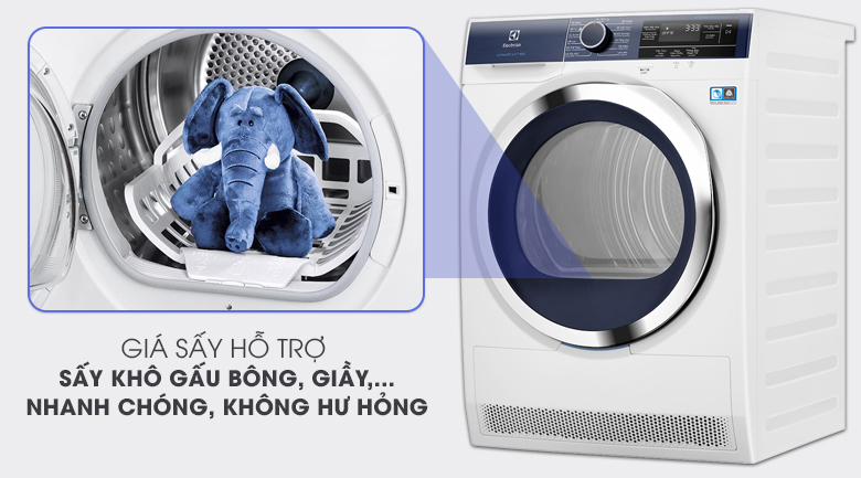 Máy sấy bơm nhiệt Electrolux Inverter 9 Kg giá sấy vô cùng tiện lợi