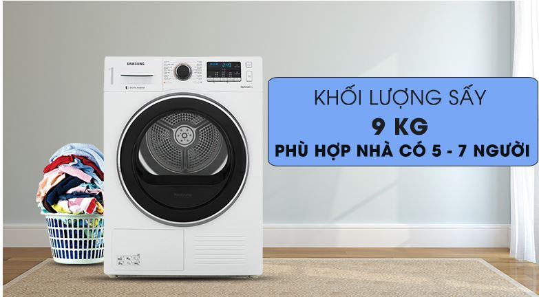 Máy sấy bơm nhiệt Samsung Inverter 9 Kg DV90M5200QW/SV 7 Phù hợp với nhà có từ 5 đến 7 kg