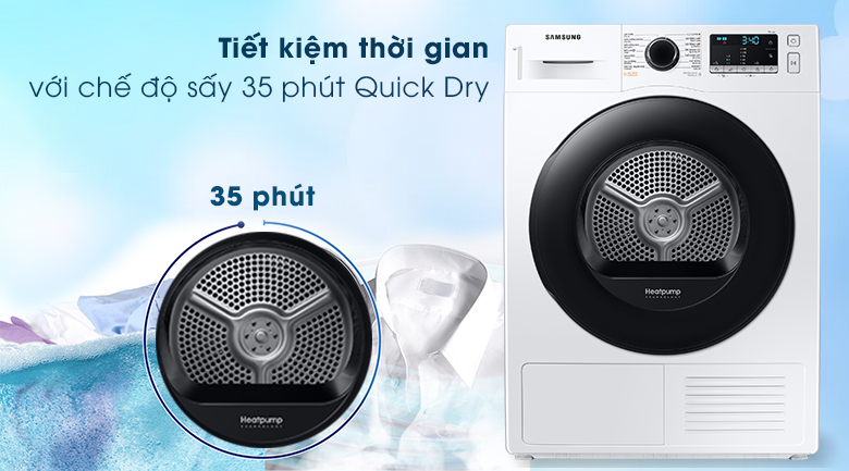 Máy sấy bơm nhiệt Samsung 9 kg DV90TA240AE/SV 12 Máy sấy Samsung DV90TA240AE/SV chế độ Quick Dry làm khô quần áo chỉ mất 35 phút
