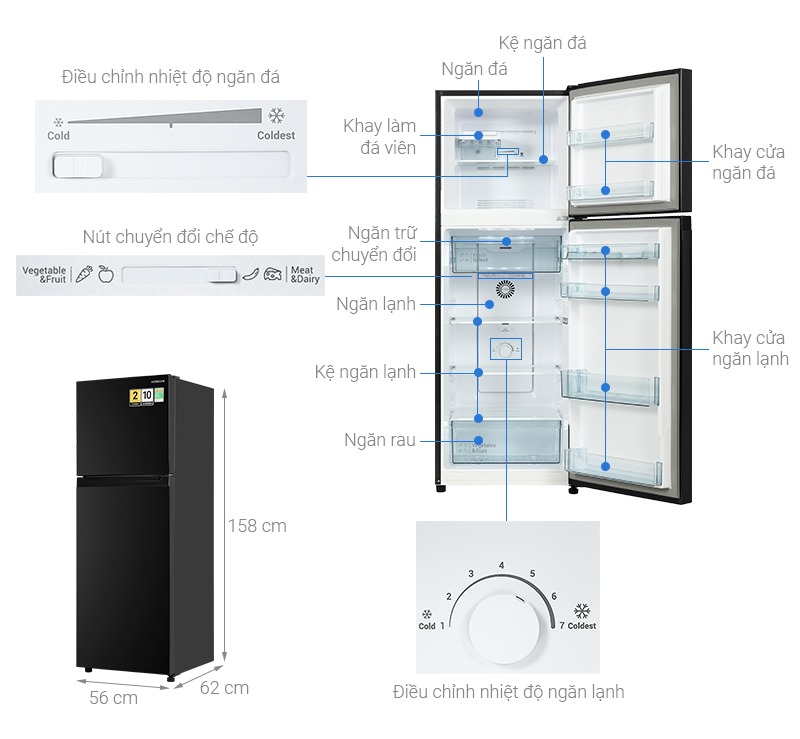 Tủ lạnh Hitachi Inverter 240 lít HRTN5255MFUVN 8 Tủ lạnh Hitachi Inverter 240 lít HRTN5255MFUVN
