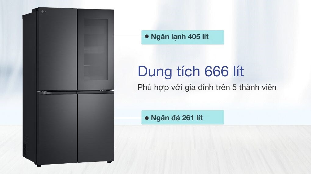 Tủ lạnh LG Inverter 666 lít Multi Door InstaView LFB66BLMI - Dung tích sử dụng tu lanh lg inverter 666 lit multi door instaview lfb66blmi 2 1020x570 1