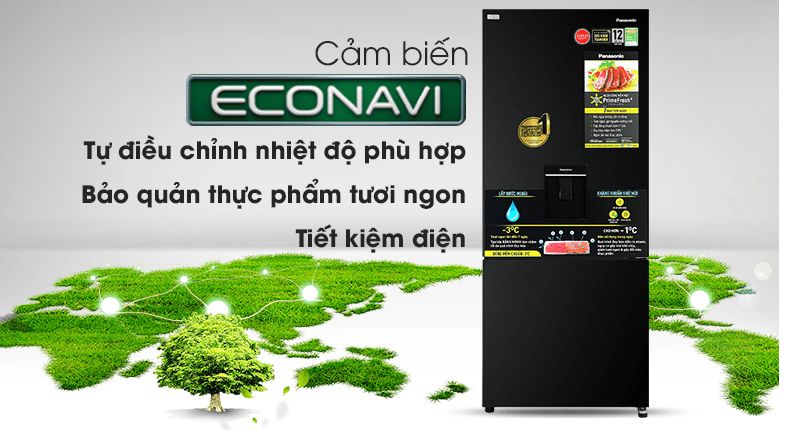 Tủ lạnh Panasonic BX421GPKV tiết kiệm điện năng với công nghệ Inverter và cảm biến Econavi