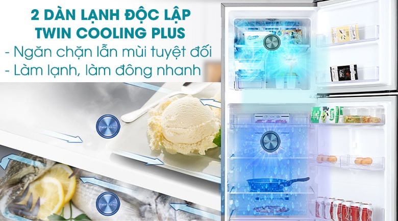 Làm lạnh nhanh chóng mọi ngăn bên trong bằng công nghệ 2 dàn lạnh độc lập Twin Cooling plus