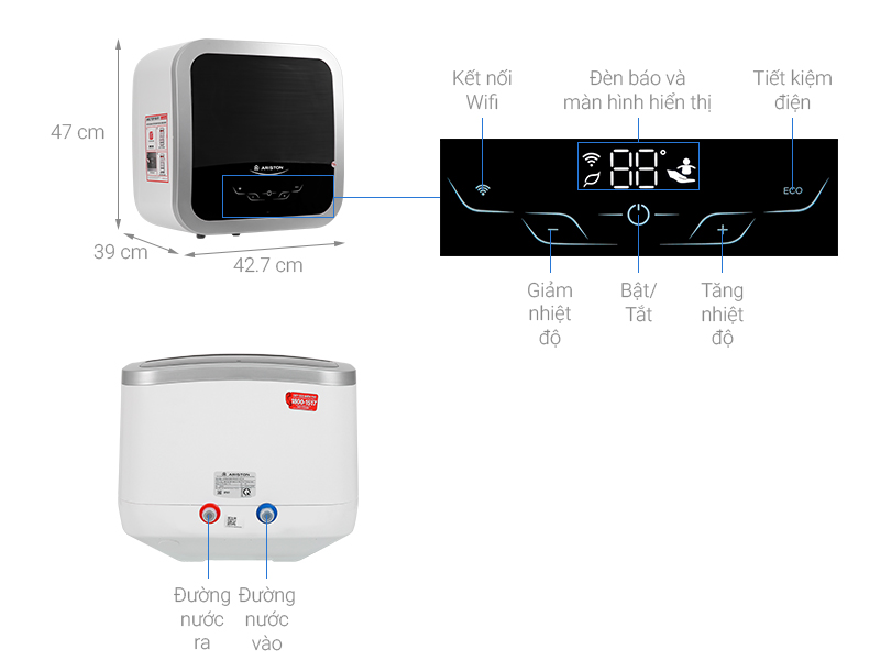 Bình nóng lạnh gián tiếp Ariston 30L AN2 30TOP WIFI 5 Máy nước nóng Ariston 30 lít AN2 30 TOP WIFI