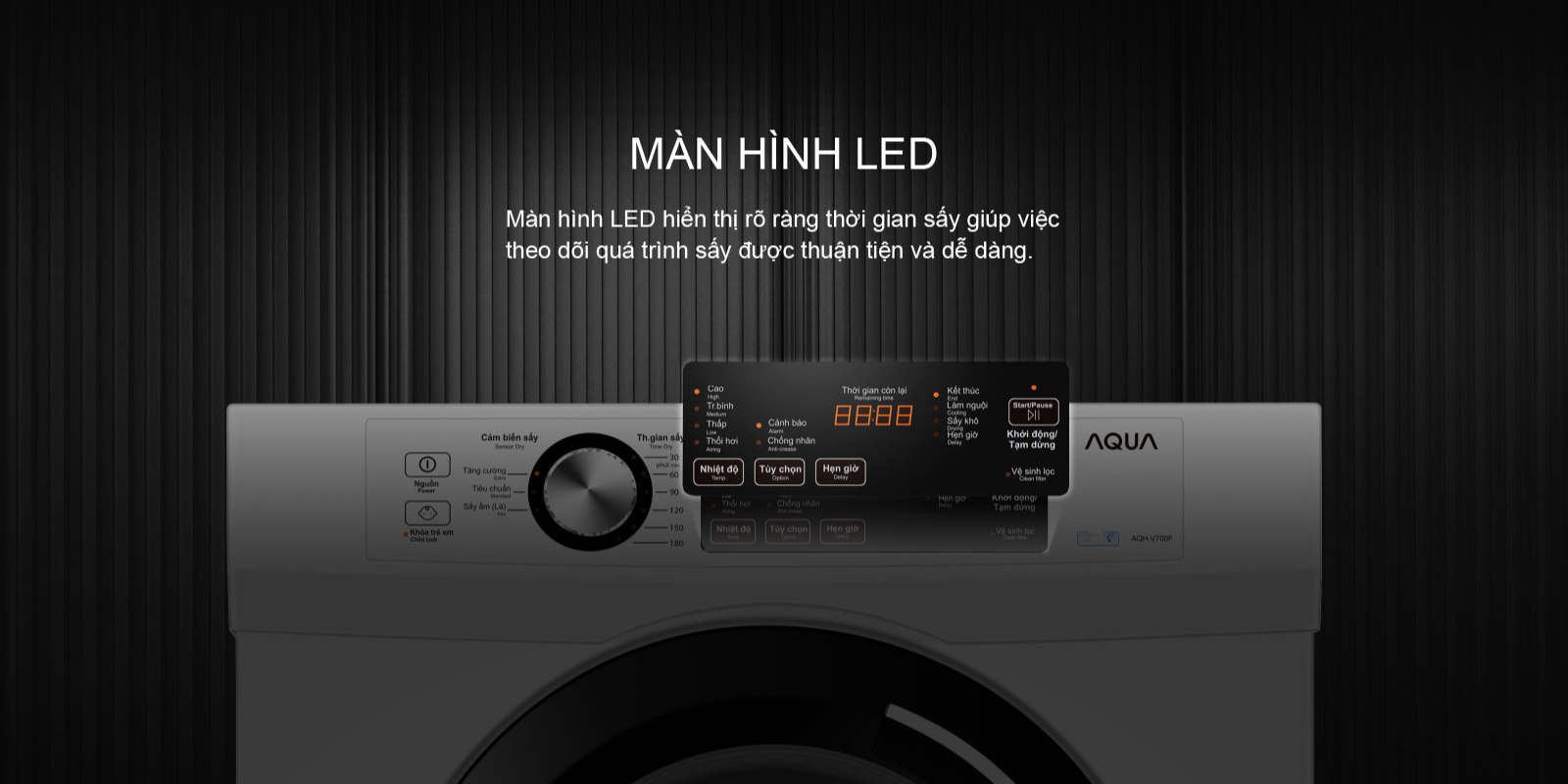 Máy sấy quần áo Aqua AQH-V800H.SS thiết kế kiểu dáng thông minh