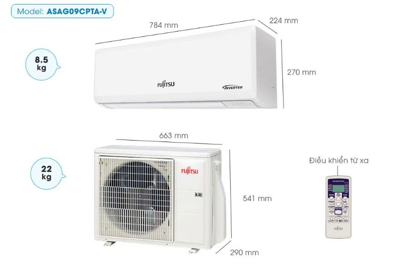 1. Tổng quan điều hòa Fujitsu ASAG09CPTA-V 9000BTU 1 chiều Inverter 