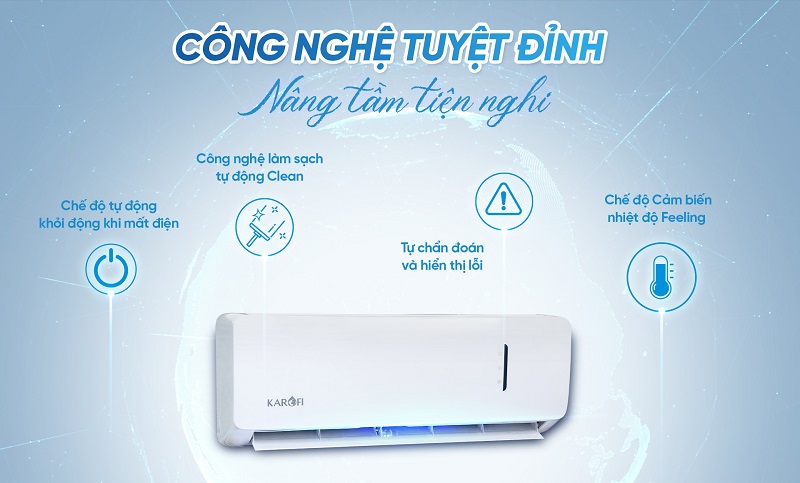Điều hòa Karofi 9000BTU KDC-WF09 10 Công nghệ tuyệt đỉnh - Nâng tầm tiện nghi với 4 tính năng tự động thông minh