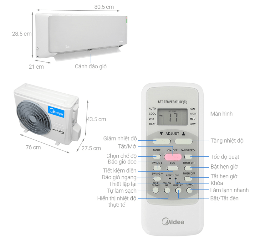 1. Hình ảnh tổng quan điều hoà Midea Inverter 1 HP MSAB-10CRDN8