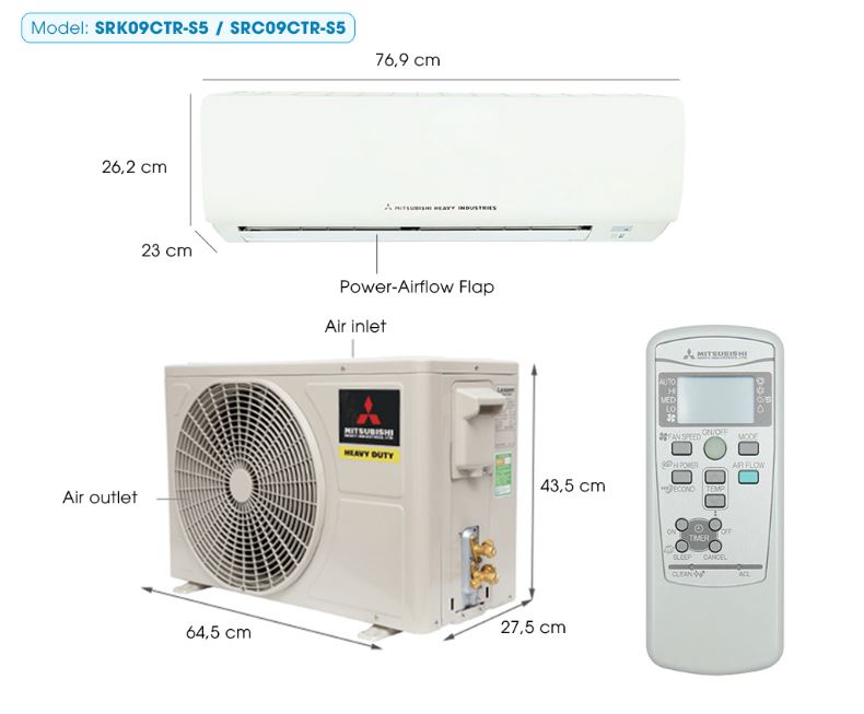 Điều hòa Mitsubishi SRK/SRC09CTR-S5 Heavy 9000BTU 1 chiều 5 Thiết kế của điều hòa Misubishi SRK/SRC09CTR-S5 sang trọng, hiện đại