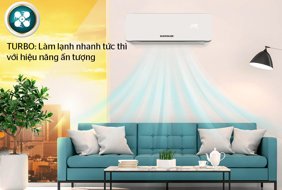 Điều hòa Sunhouse 1 chiều 24000BTU SHR-AW24C310 7 Làm lạnh nhanh với chế độ Turbo tiện lợi trên máy lạnh Sunhouse AW24C310