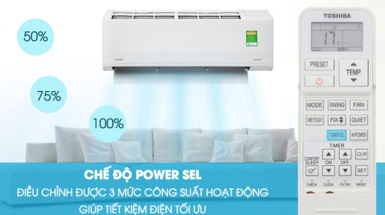 4. Máy lạnh Toshiba RAS-H13C3KCVG-V tiết kiệm hơn với Power Sel - Điều chỉnh 3 mức điện năng tiêu thụ