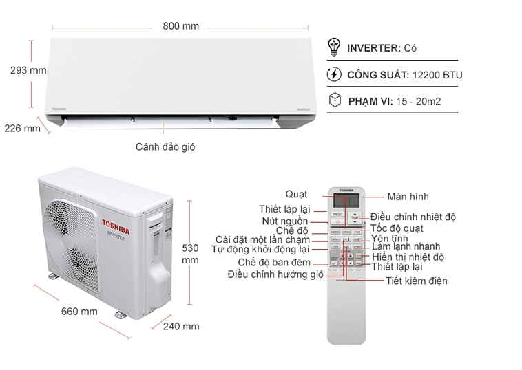 1. Hình ảnh tổng quát điều hoà Toshiba RAS-H13E2KCVG-V 12000btu inverter