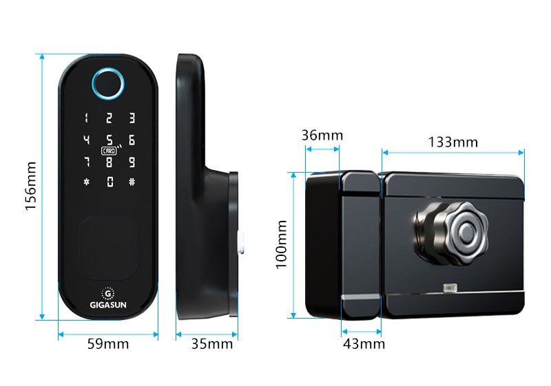 1. Thông số khóa cửa cổng thông minh Gigasun G03B
