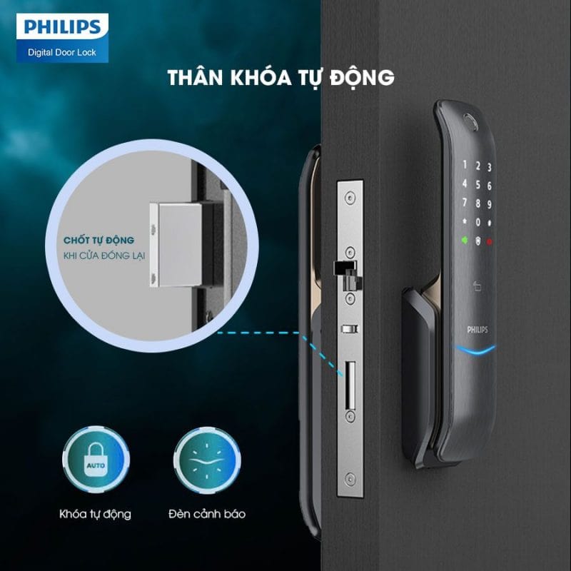 4. Khoá cửa vân tay Philips 6100 với chốt cửa tự động hoàn toàn