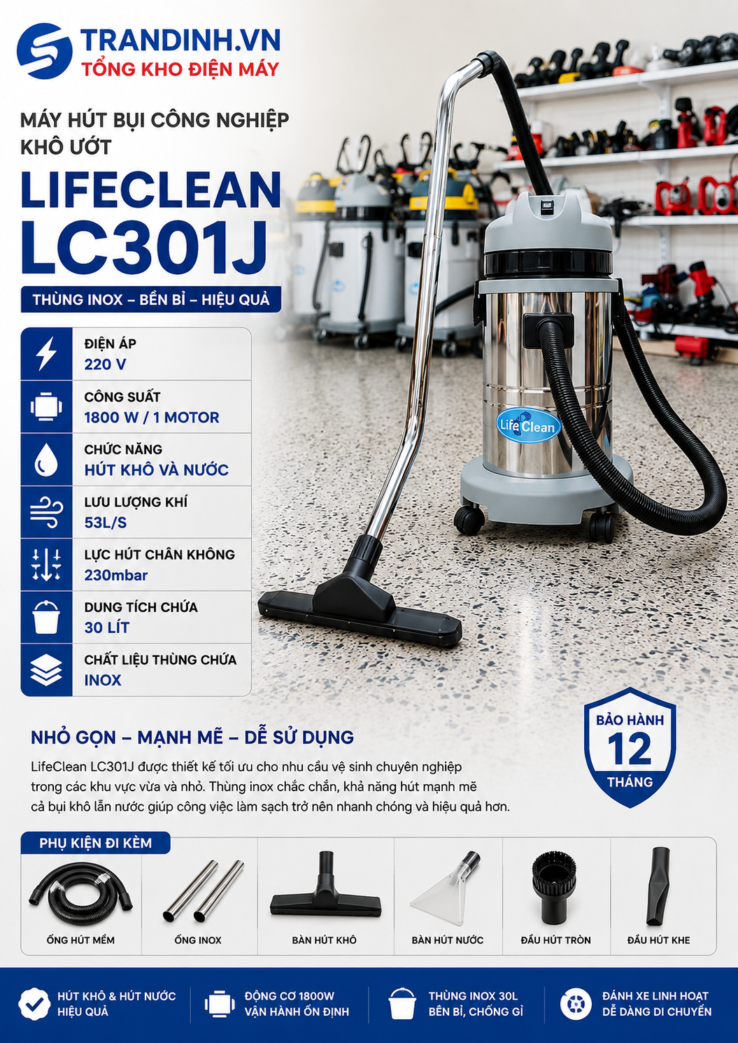 Máy hút bụi công nghiệp LifeClean LC301J