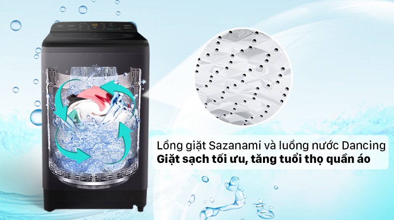 Lồng giặt Sazanami với chất liệu thép không gỉ, tăng tuổi thọ của quần áo
