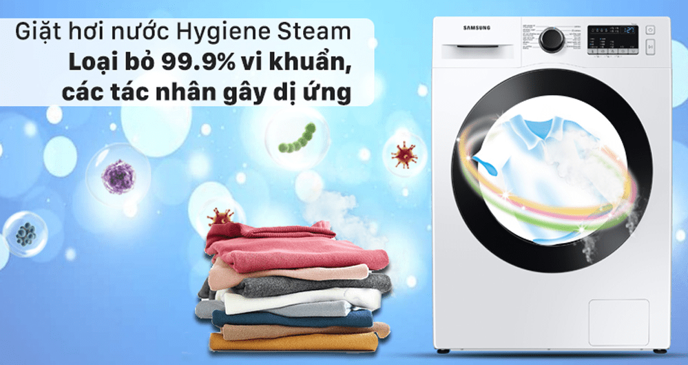 Máy giặt Samsung 9.5kg inverter WW95T4040CE/SV 9 6. Công nghệ giặt hơi nước Hygiene Steam giúp diệt khuẩn và tác nhân dị ứng làn da