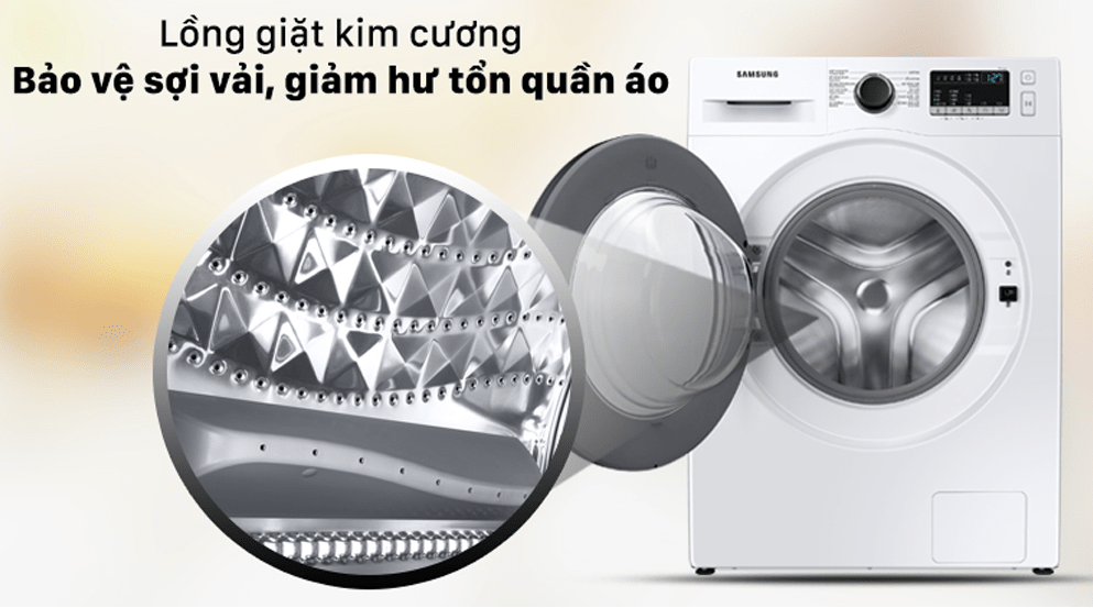 Máy giặt Samsung 9.5kg inverter WW95T4040CE/SV 11 8. Lồng giặt kim cương giúp bảo vệ sợi vải, giảm xoắn rối, hư tổn quần áo