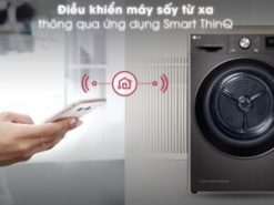 Máy sấy giá rẻ DVHP09B này thì bạn có thể điểu khiển từ xa được thông qua Smart ThinQ