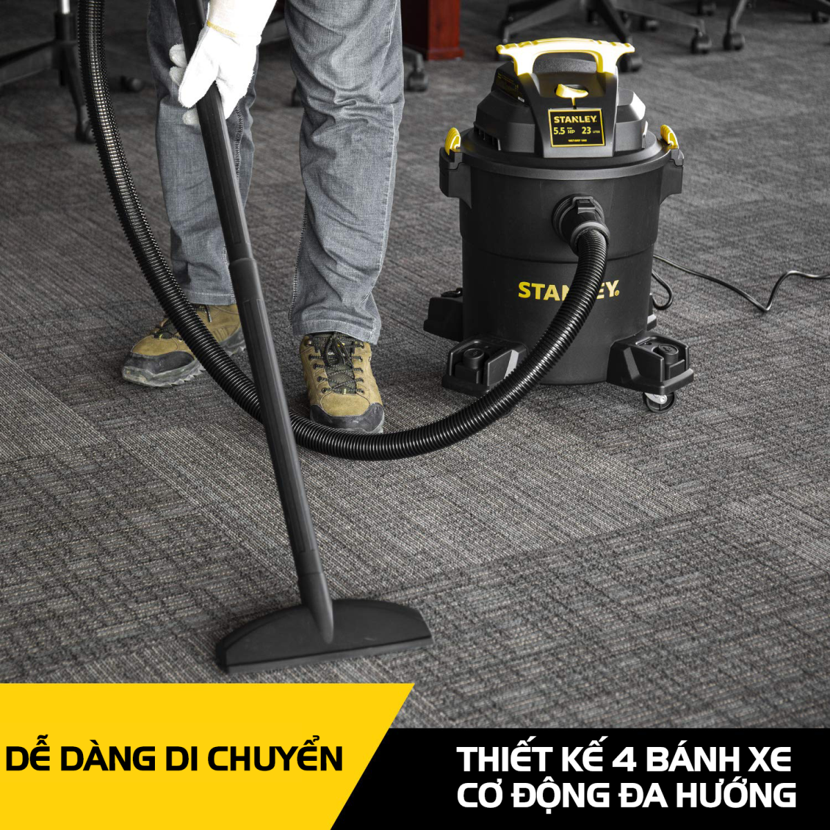 Di chuyển dễ dàng với 4 bánh xe đa hướng