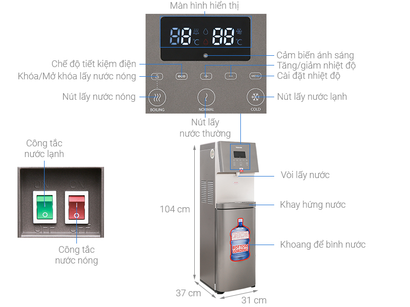 Cây nước nóng lạnh Toshiba RWF-W1830UVBV(T) 650W 4 Cây nước nóng lạnh Toshiba RWF-W1830UVBV(T) 650W