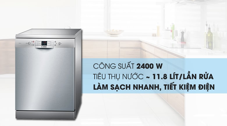 Máy rửa bát Bosch SMS63L08EA 11 Hoạt động với công suất lớn 2400 W