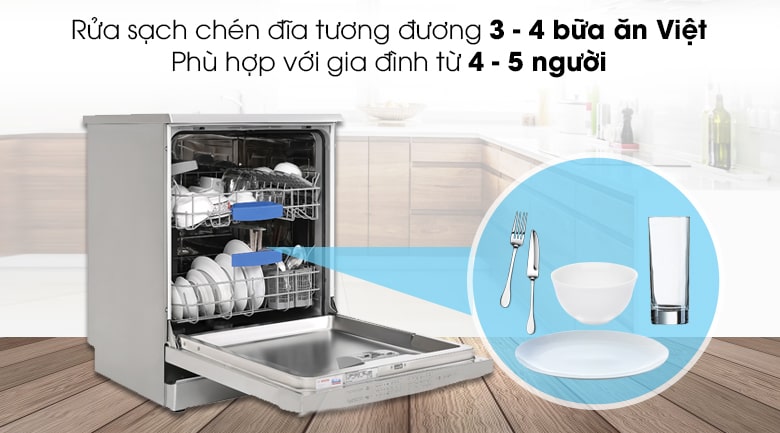 Máy rửa bát Bosch SMS63L08EA 12 5. Rửa sạch chén đĩa tương đương 3 - 4 bữa ăn Việt của gia đình từ 4 - 5 người