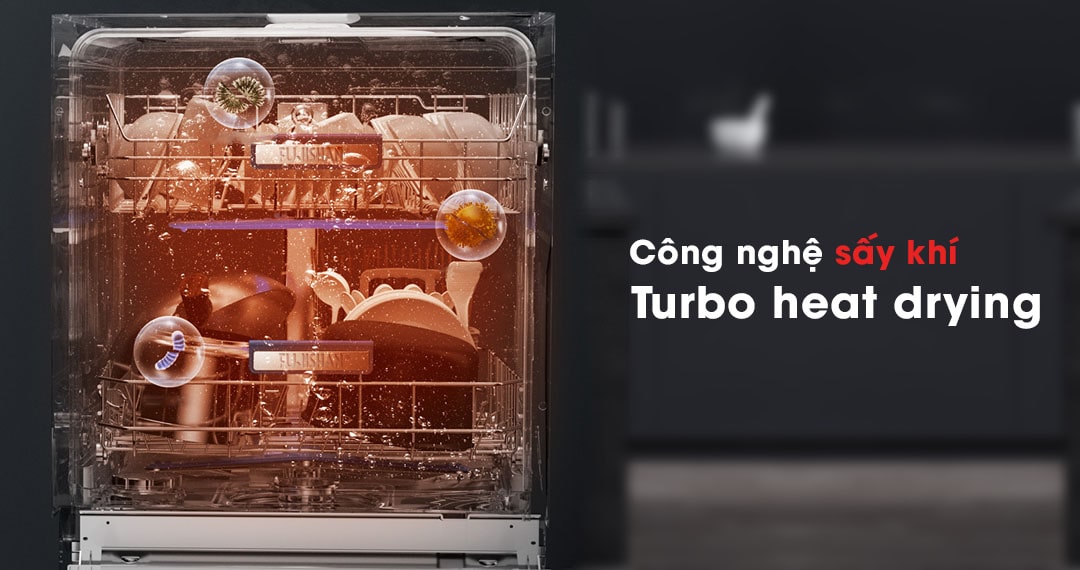 7. Công nghệ sấy khí Turbo heat drying tiện ích trên máy rửa chén FJVN08-S10TB