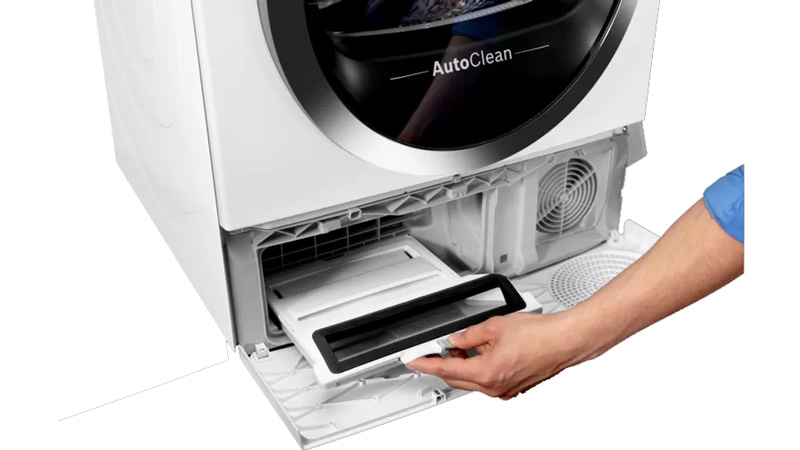 Máy sấy quần áo bơm nhiệt Bosch WTX87M40 12 Máy sấy Bosch WTX87M40 AutoClean: Tự động loại bỏ lông và bụi vải