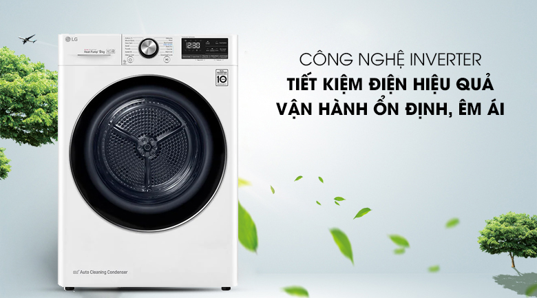 Máy sấy bơm nhiệt LG 9 Kg DVHP09W 6 Tiết kiệm điện đạt tiêu chuẩn Châu Âu DVHP09W