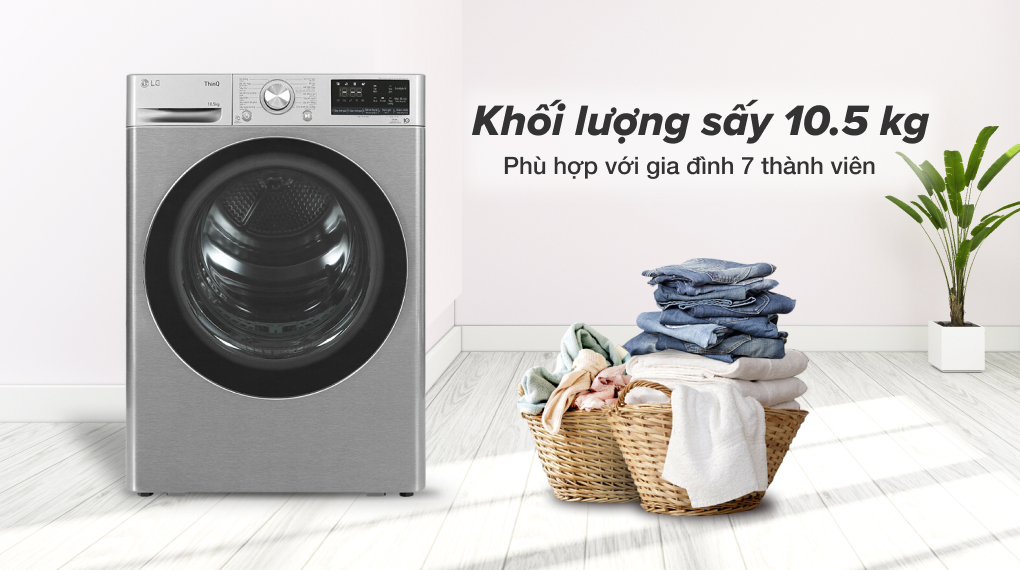 Khối lượng giặt 10.5 kg phù hợp với gia đình 7 thành viên