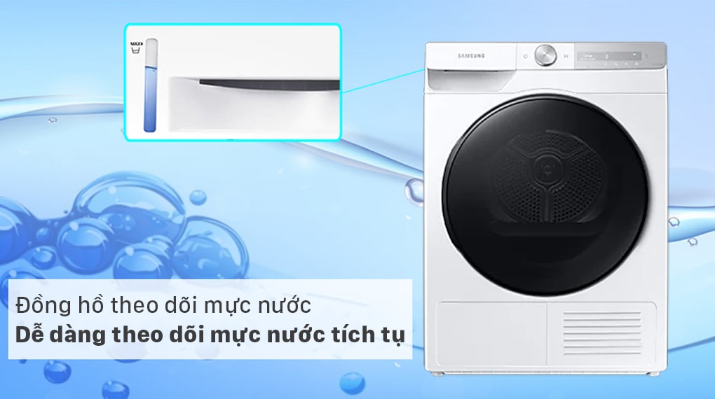 Máy sấy bơm nhiệt Samsung 9kg DV90T7240BH/SV 15 Đồng hồ hiển thị giúp theo dõi lượng nước tích tụ trong máy