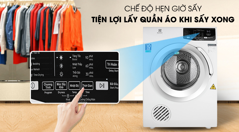 Máy sấy thông hơi Electrolux UltimateCare 8.5 kg EDS854T3W3 10 Linh hoạt thời gian sấy với chức năng hẹn giờ thông minh