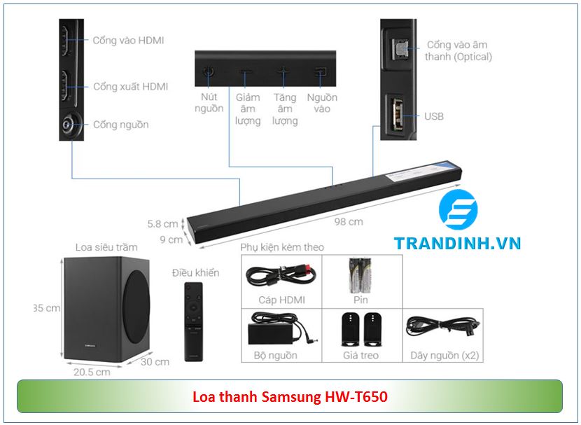 Cấu tạo thông số kỹ thuật của Loa thanh SamSung HW-T650