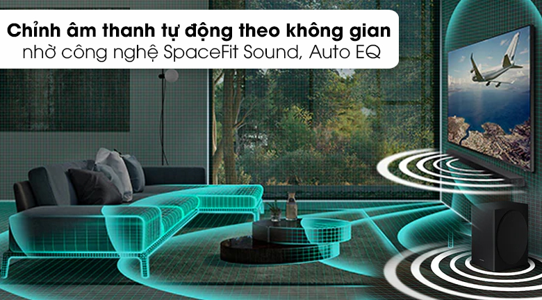  Loa thanh Samsung HW-Q950 mang đến cho bạn công nghệ SpaceFit Sound, Auto EQ có thể hiệu chỉnh 1 cách tự động