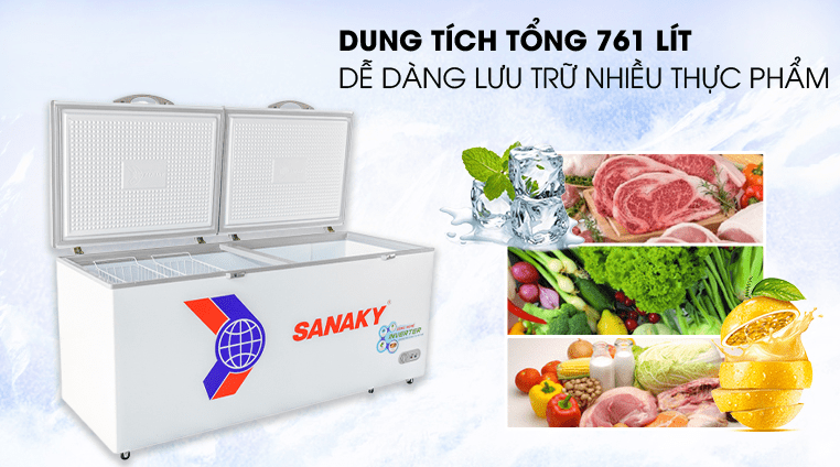 Tủ đông Sanaky VH-8699HY3 có dung tích lớn, lưu trữ nhiều thực phẩm