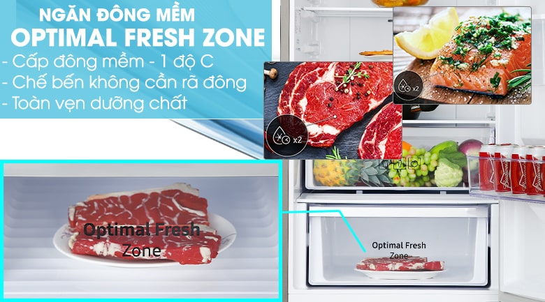 Thực phẩm không cần phải chờ dã đông với ngăn đông mềm Optimal Fresh Zone -1 độ C