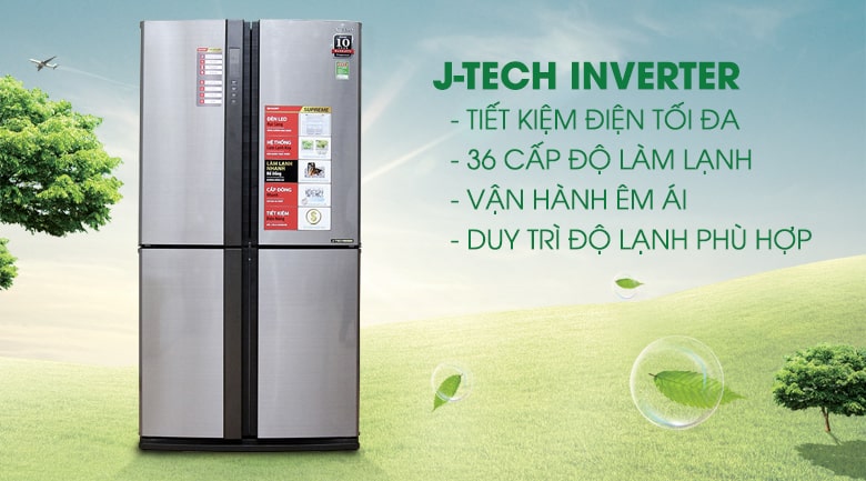 Tủ lạnh Sharp inverter 556 lít SJ-FX630V-ST 4 Tiết kiệm điện năng, vận hành êm ái nhờ công nghệ J-Tech Inverter
