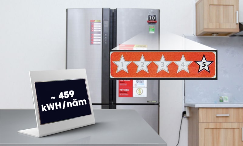 Tủ lạnh Sharp inverter 556 lít SJ-FX630V-ST 5 Tem năng lượng đạt chuẩn 5 sao về khả năng tiết kiệm năng lượng