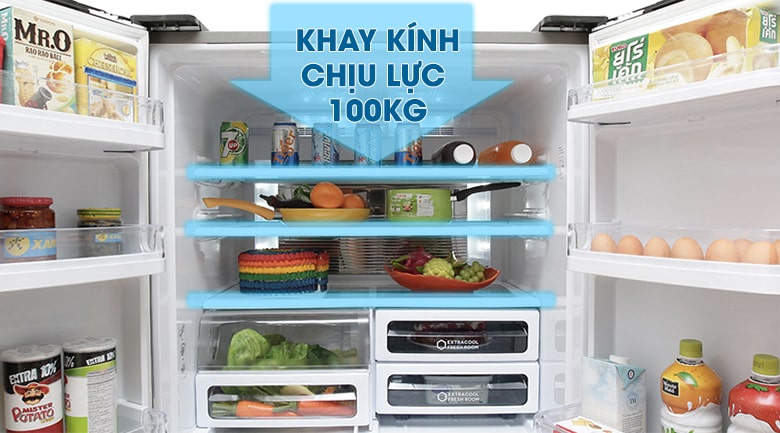 Tủ lạnh Sharp inverter 556 lít SJ-FX630V-ST 13 Khay kệ bằng kính chịu lực bền bỉ trên tủ lạnh 4 cánh Sharp