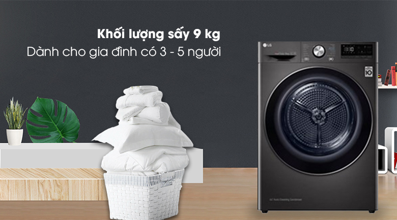 Máy sấy bơm nhiệt LG 9 Kg DVHP09B 8 Máy sấy LG DVHP09B Rất thích hợp cho gia đình có 3 - 5 thành viên.