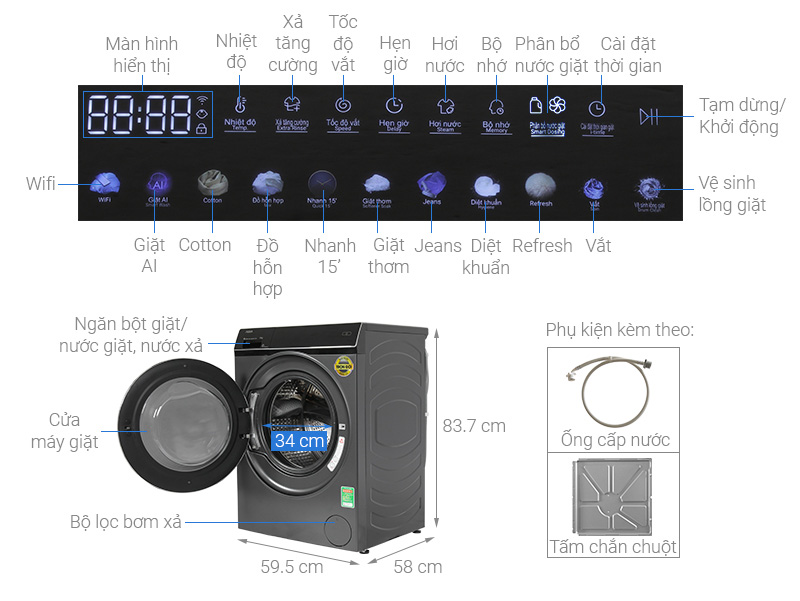 Máy giặt Aqua Inverter 10 kg AQD-DDW1000J BK 6 Máy giặt Aqua Inverter 10 kg AQD-DDW1000J BK