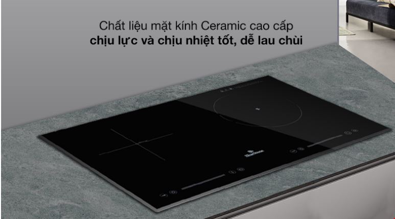 2. Mặt bếp làm từ kính Ceramic chịu lực tốt, bền bỉ với thời gian