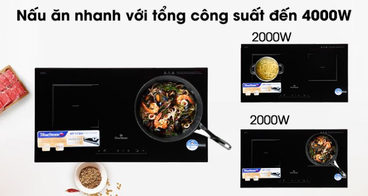 1. Bếp từ đôi Bluestone ICB-6833 thiết kế 2 vùng nấu linh hoạt