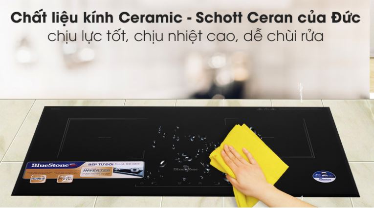 2. Bếp từ đôi Bluestone được làm từ chất liệu kính ceramic - Schott Ceran 