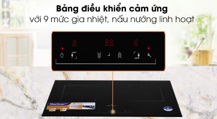 3. Bếp từ âm Bluestone ICB-6833 sở hữu bảng điều khiển với 9 cấp độ nhiệt