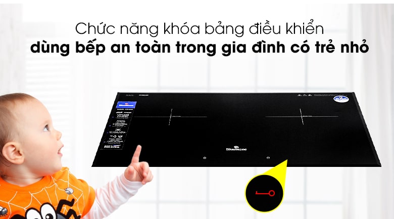 Bếp từ đôi Bluestone ICB-6948 19 8. Khóa bảng điều khiển làm vô hiệu hóa toàn bộ phím điều khiển